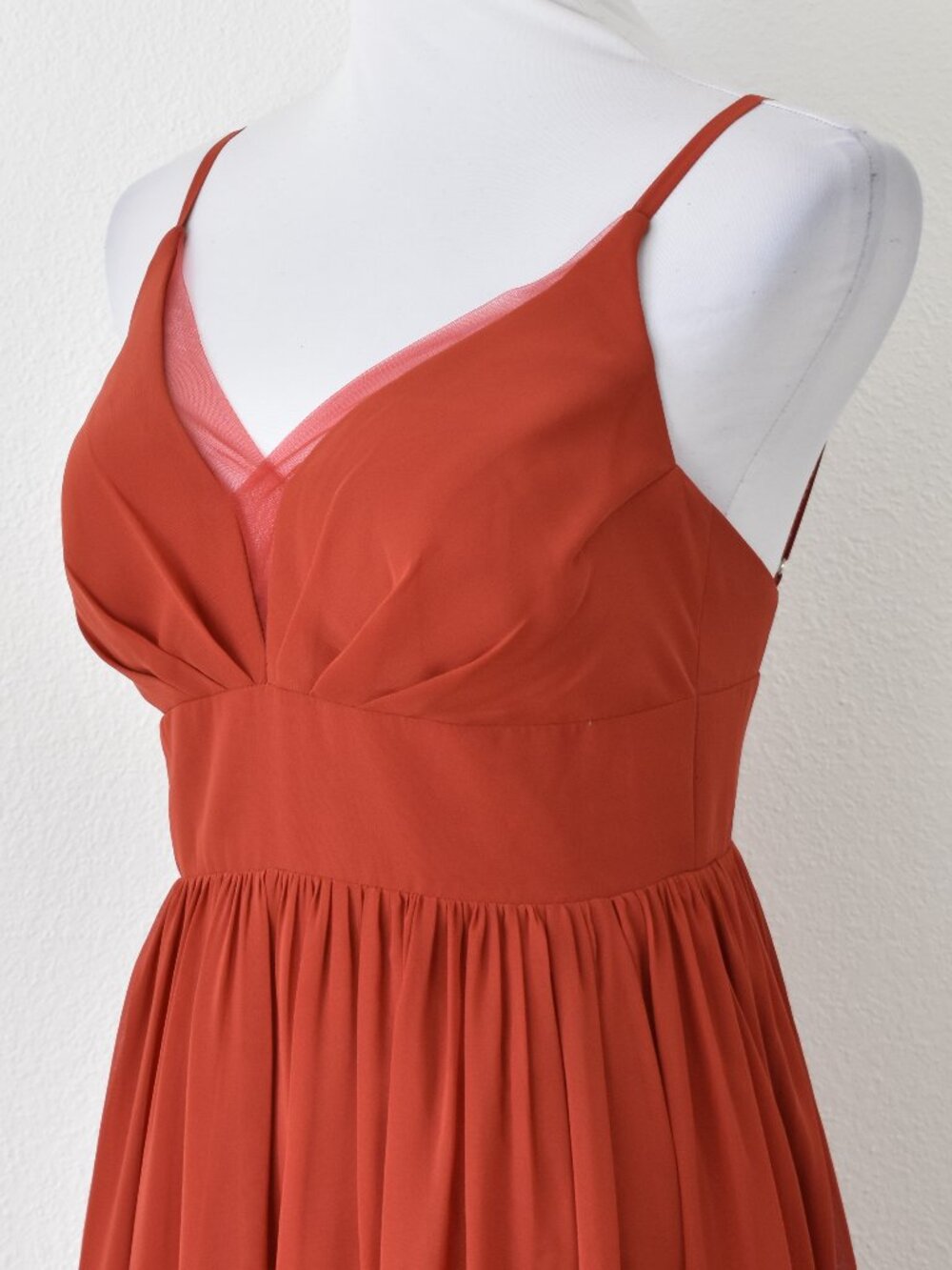 Azazie RUST V-Neck Pleated Chiffon Dress - 6 - Picture 3 of 9
